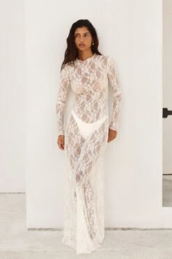 Lyon Lace Dress In White Lace